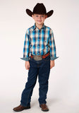 Roper Boys Long Sleeve Snap Sunset Plaid Western Shirt