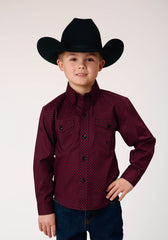 Roper Boys Long Sleeve Button Four Leaf Foulard Western Shirt