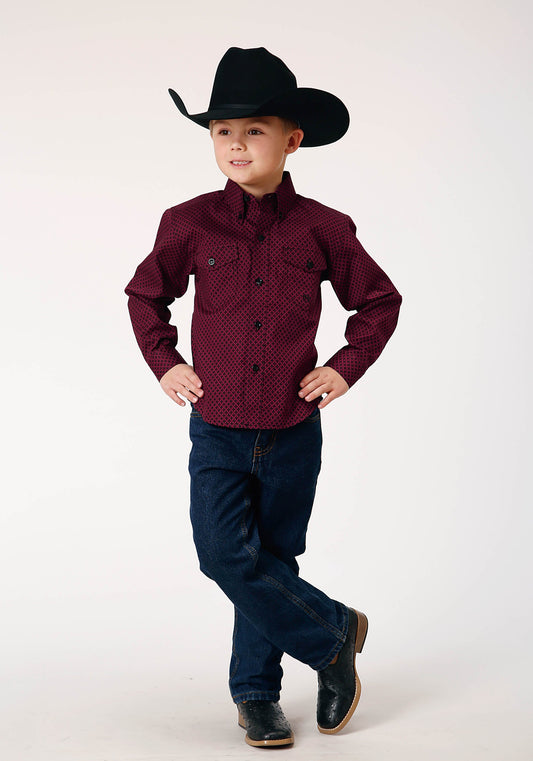 Roper Boys Long Sleeve Button Four Leaf Foulard Western Shirt