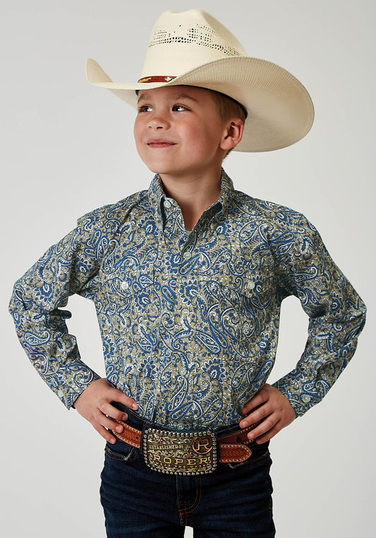 Roper Boys Long Sleeve Button Delft Paisley Western Shirt