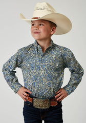 Roper Boys Long Sleeve Button Delft Paisley Western Shirt