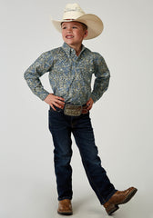 Roper Boys Long Sleeve Button Delft Paisley Western Shirt