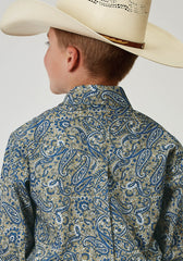 Roper Boys Long Sleeve Button Delft Paisley Western Shirt