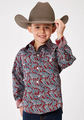 Roper Boys Long Sleeve Button Red River Paisley Western Shirt