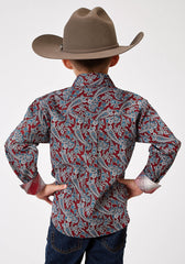 Roper Boys Long Sleeve Button Red River Paisley Western Shirt