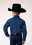 Roper Boys Long Sleeve Button Black Fill Solid Blue Western Shirt