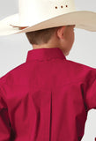 Roper Boys Long Sleeve Button Solid Poplin Stretch Red Western Shirt