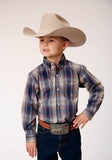 Roper Boys Long Sleeve Button Ranch Plaid Western Shirt