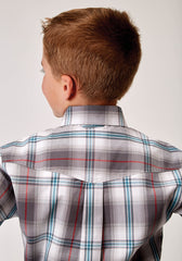 Roper Boys Long Sleeve Button Gray Cloud Plaid Western Shirt