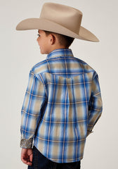 Roper Boys Long Sleeve Button Chicory Ombre Plaid Western Shirt