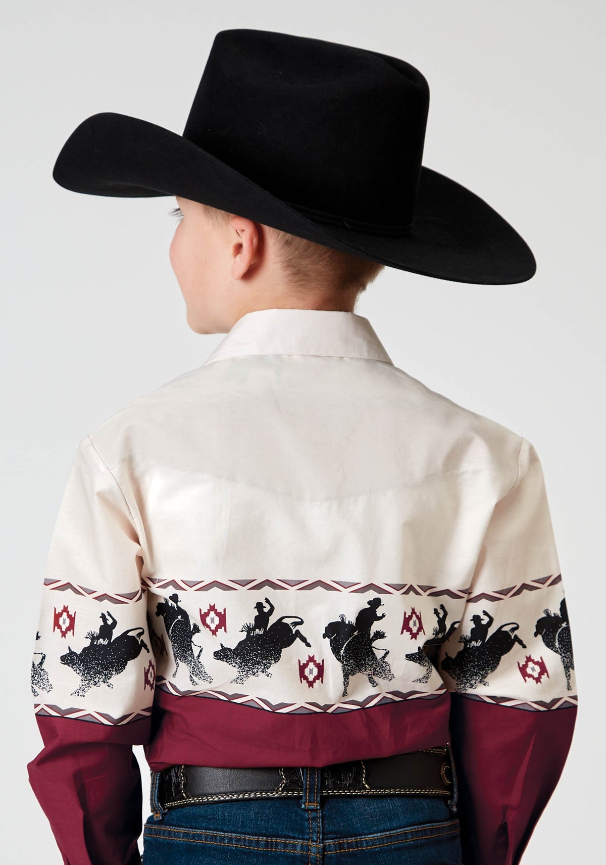 Roper Boys Long Sleeve Snap Bull Aztec Border Western Shirt