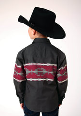 Roper Boys Long Sleeve Snap Aztec Border Western Shirt