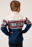 Roper Boys Long Sleeve Snap Black Hawk Border Western Shirt