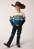 Roper Boys Long Sleeve Snap Sawtooth Border Western Shirt