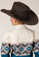 Roper Boys Long Sleeve Snap Sawtooth Border Western Shirt