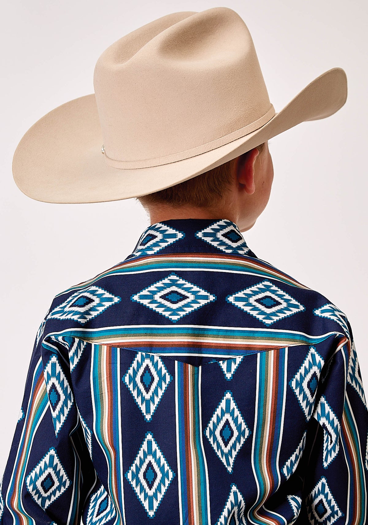 Roper Boys Long Sleeve Snap Serape Stripe Print Western Shirt