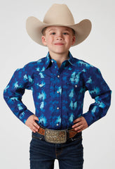 Roper Boys Long Sleeve Snap Hawaiian Ombre Print Western Shirt