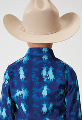 Roper Boys Long Sleeve Snap Hawaiian Ombre Print Western Shirt