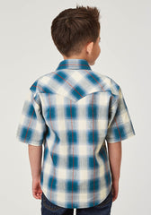 Roper Boys Short Sleeve Snap Arrow Dobby Plaid Western Shirt