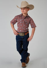 Roper Boys Short Sleeve Snap Vintage Paisley Print Western Shirt