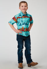 Roper Boys Short Sleeve Snap Hawaiian Print Western Shirt