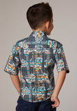 Roper Boys Short Sleeve Snap Distressed Tropical Print Western Shirt