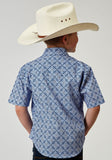 Roper Boys Short Sleeve Snap Blue Skies Tie Print Western Shirt