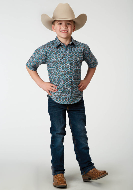 Roper Boys Short Sleeve Snap Frontier Foulard Western Shirt