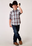 Roper Boys Short Sleeve Snap Gray Cloud Plaid Western Shirt