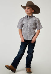 Roper Boys Short Sleeve Button Silver Medallion Western Shirt - Roper