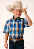 Roper Boys Short Sleeve Button Clear Sky Plaid Western Shirt