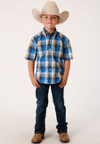 Roper Boys Short Sleeve Button Clear Sky Plaid Western Shirt