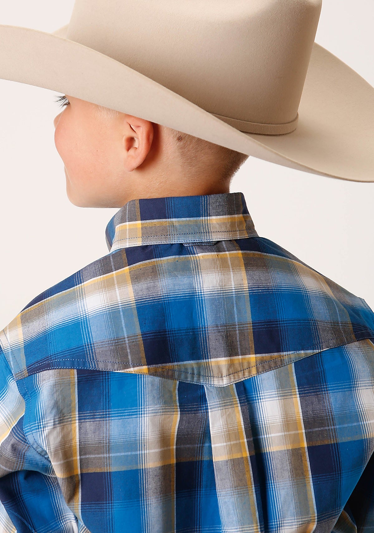 Roper Boys Short Sleeve Button Clear Sky Plaid Western Shirt