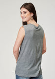 Roper Womens Sleeveless Light Grey Poly Rayon T Shirt With Screen Print Decoration