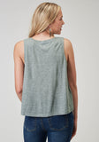 Roper Womens Sleeveless Light Grey Poly Rayon Scoop Neck Tank Top With Self Fringe Hi Low Swing Hemline