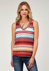 Roper Womens Sleeveless Poly Spandex Sweater Knit Tank Top With V Neck With Sublimation On Front And Back - Roper