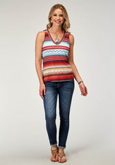 Roper Womens Sleeveless Poly Spandex Sweater Knit Tank Top With V Neck With Sublimation On Front And Back - Roper