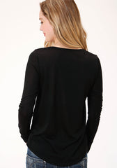 Roper Womens Black With Smile Pocket Long Sleeve Knit Top