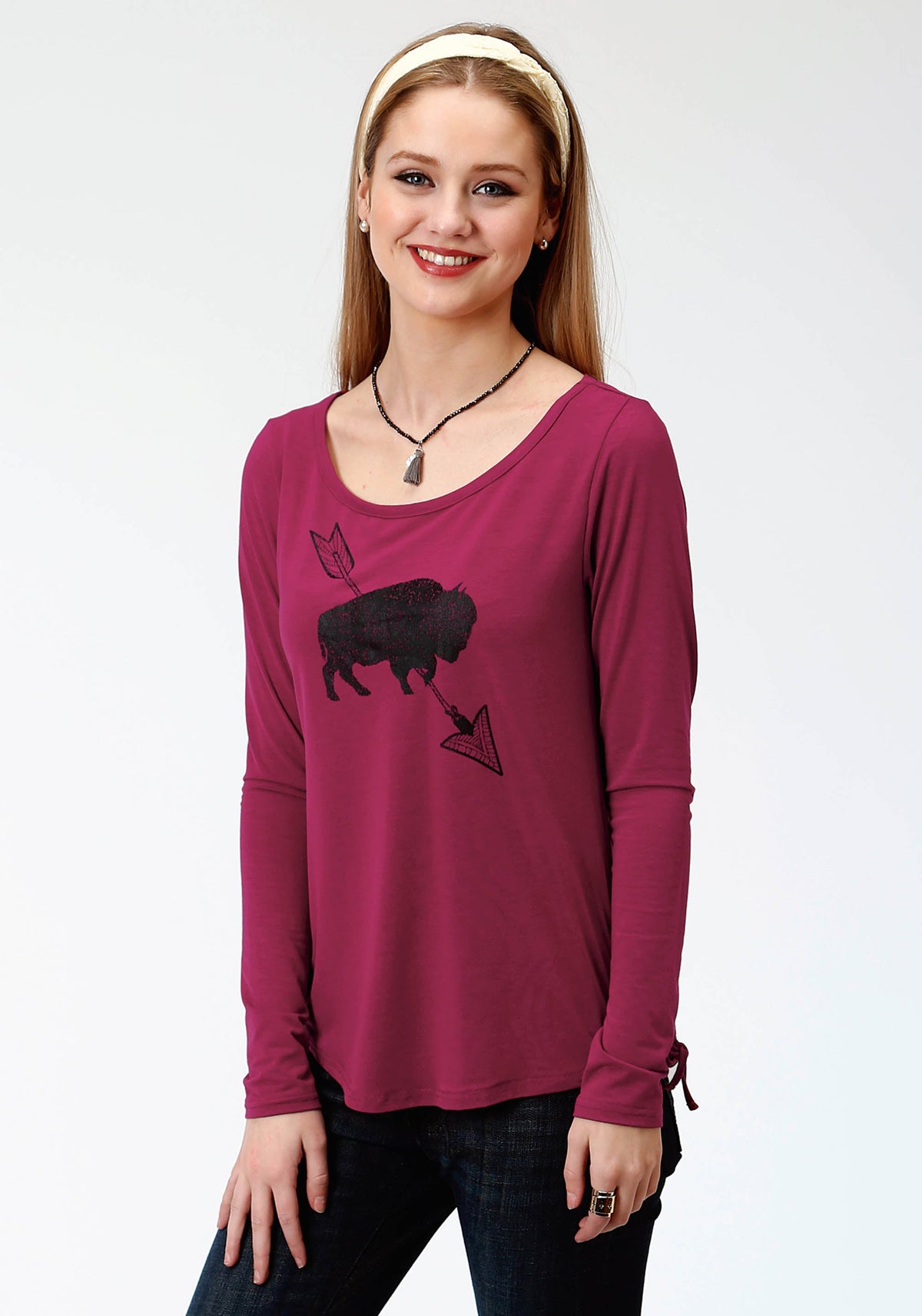 Roper Womens Red  Long Sleeve Knit Top