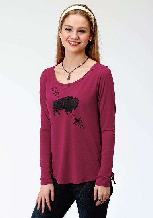 Roper Womens Red  Long Sleeve Knit Top - Roper