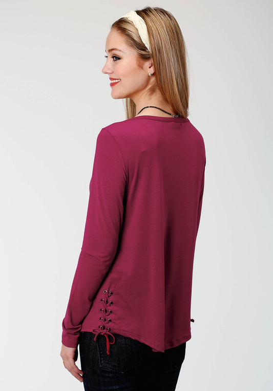 Roper Womens Red  Long Sleeve Knit Top - Roper