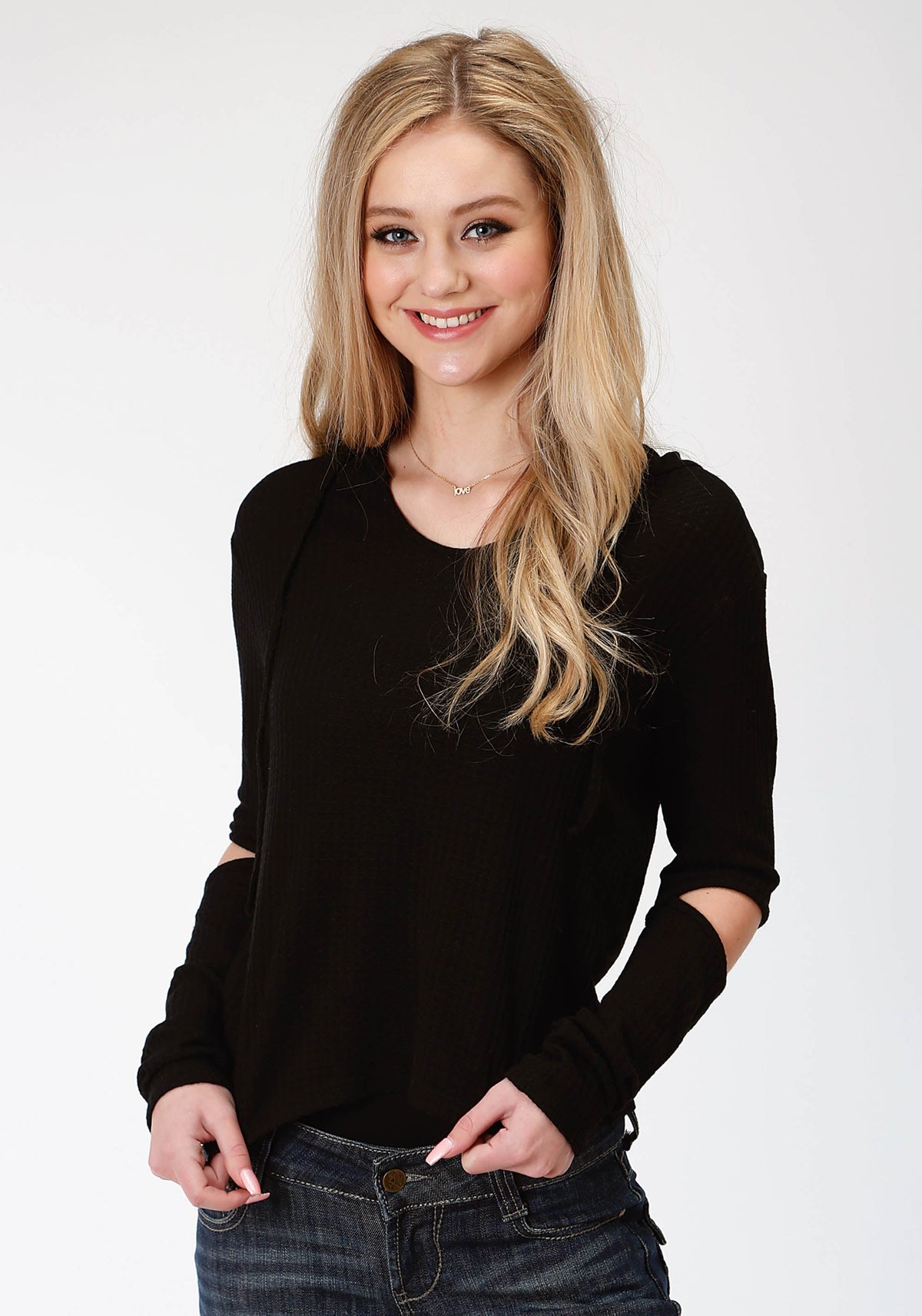 Roper Womens Black Solid Long Sleeve Knit Top