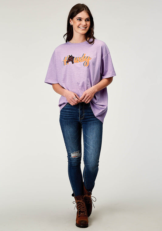 Roper Womens Short Sleeve Lilac Cotton Jersey Slub Tee With Oversized Screen Print Decoration