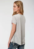 Roper Womens Grey With Screen Print Cactus Short Sleeve Knit Top