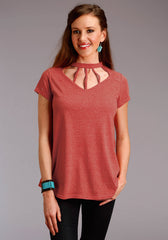 Roper Womens Red Solid Short Sleeve Knit Top