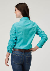 Roper Womens Long Sleeve Snap Solid Poplin Turquoise Western Shirt