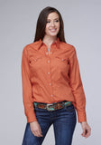 Roper Womens Long Sleeve Snap Solid Poplin Tangerine Western Shirt