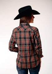 Roper Womens Long Sleeve Snap Arrow Dobby Plaid Western Shirt