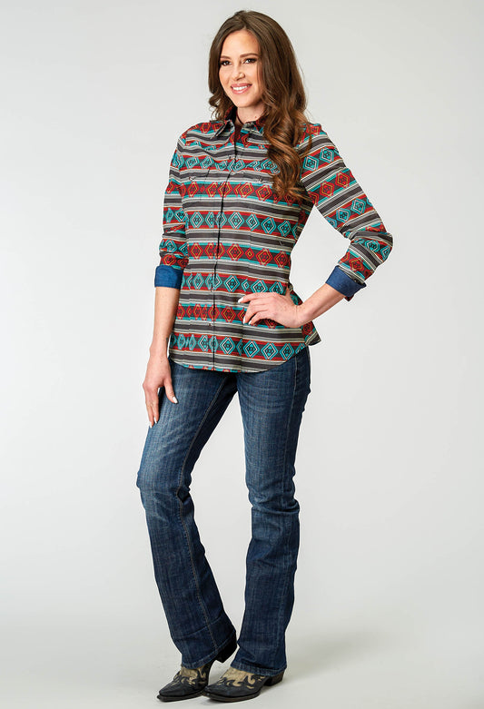 Roper Womens Long Sleeve Snap Aztec Stripe Print Western Shirt