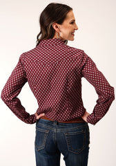 Roper Womens Long Sleeve Snap Point Diamonds  Wine Western Shirt